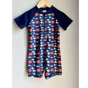 Puffer Fish Sea Creatures Rash Guard Swimsuit Navy Blue 18-24M Beach Resortwear